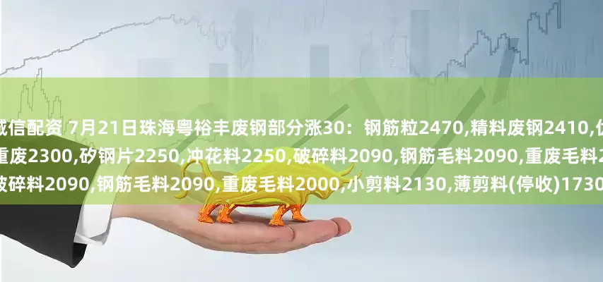 诚信配资 7月21日珠海粤裕丰废钢部分涨30：钢筋粒2470,精料废钢2410,优重废钢2330,冲子料2300,工业重废2300,矽钢片2250,冲花料2250,破碎料2090,钢筋毛料2090,重废毛料2000,小剪料2130,薄剪料(停收)1730。