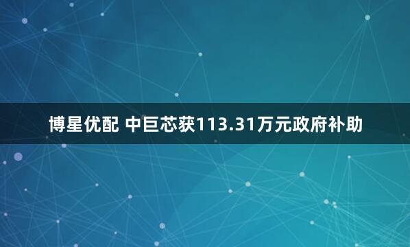 博星优配 中巨芯获113.31万元政府补助