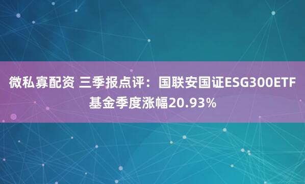 微私寡配资 三季报点评：国联安国证ESG300ETF基金季度涨幅20.93%